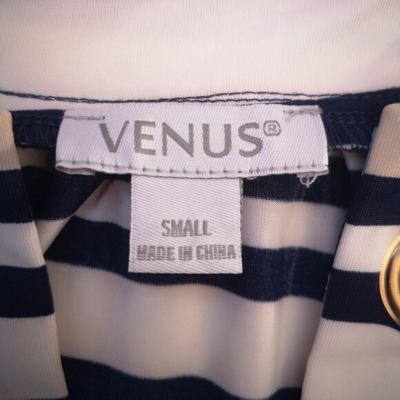 Venus Ladies White, Blue, & Tan Striped Size Small Straight Fit Beach Coverup - Picture 3 of 10